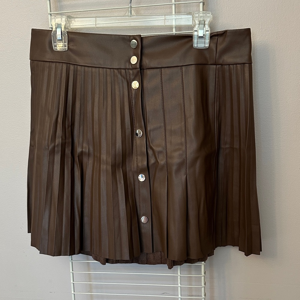 Zara Dark Brown Faux Leather Pleated Mini Skirt